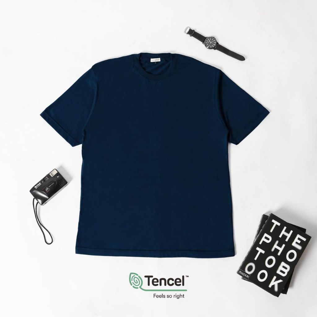 LEAFED Premium Cotton Tencel Oversized T-Shirt - Navy