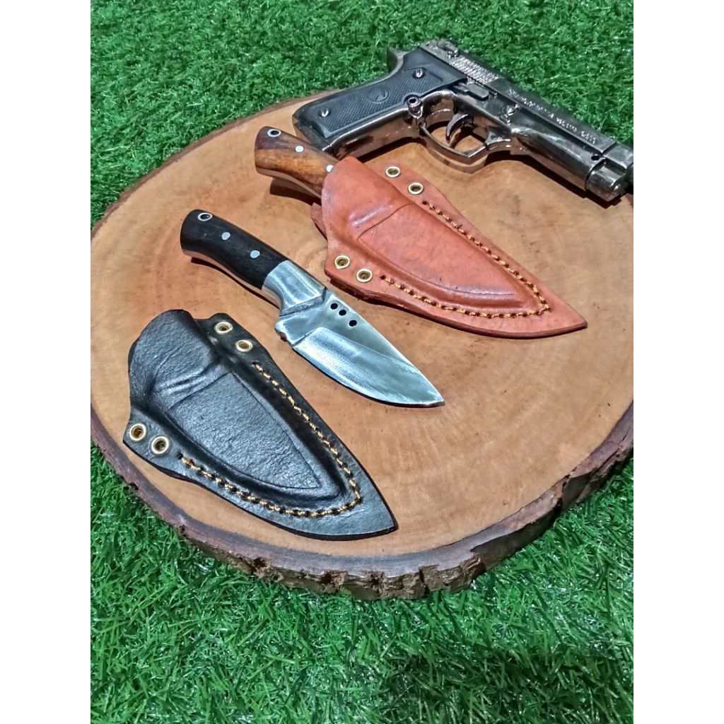 Pisau Skinner neck knife N690 Fulltang sarung full kulit / pisau seset n690 fulltang