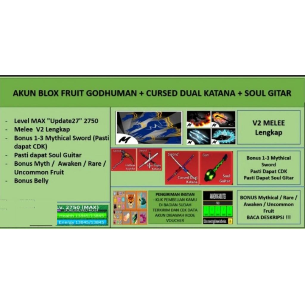 Akun Blox Fruit Level Max CDK + Soul Guitar