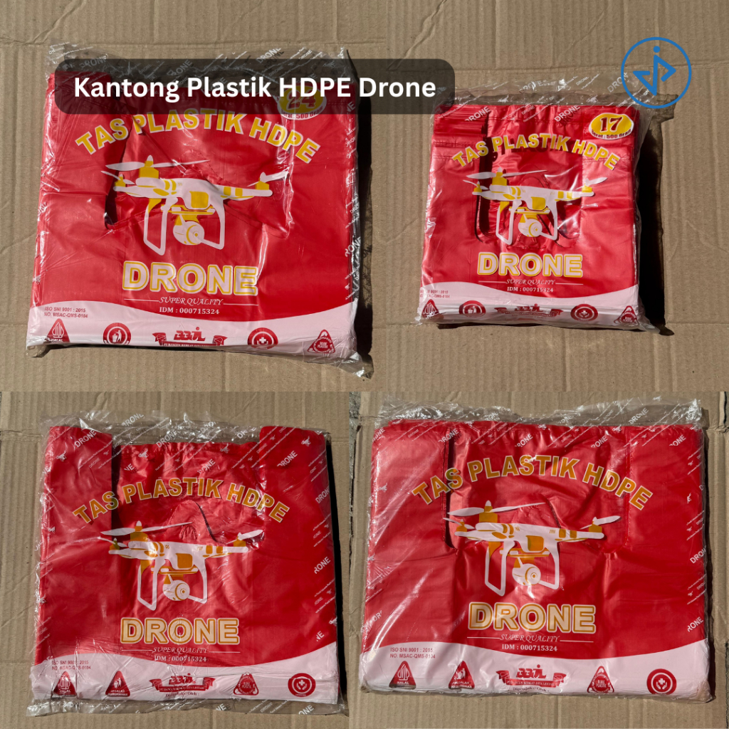 Kantong Plastik Merah merk Drone 500g HDPE Tebal Kuat | Uk.17/24/28/35
