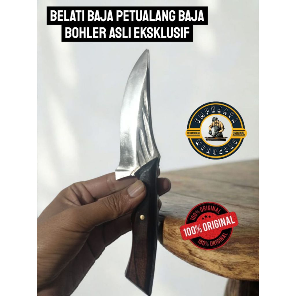 Belati Baja Petualang Bermotif bahan Bohler Premium
