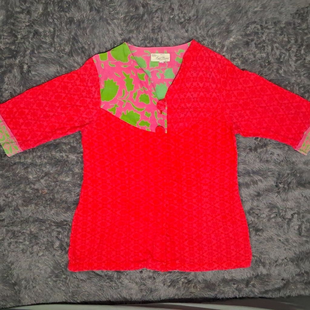 Preloved Atasan Batik Baju Batik Warna Pink Fanta Ukuran M / Blouse Atasan Kemeja Wanita Casual