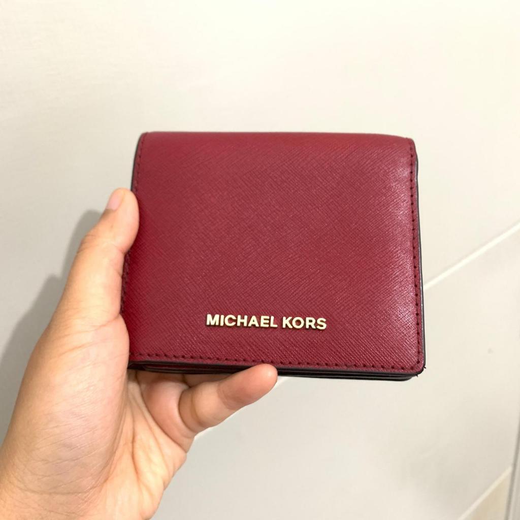 Preloved Dompet Michael Kors Jet Set Small Bifold Wallet Maroon Authentic Original