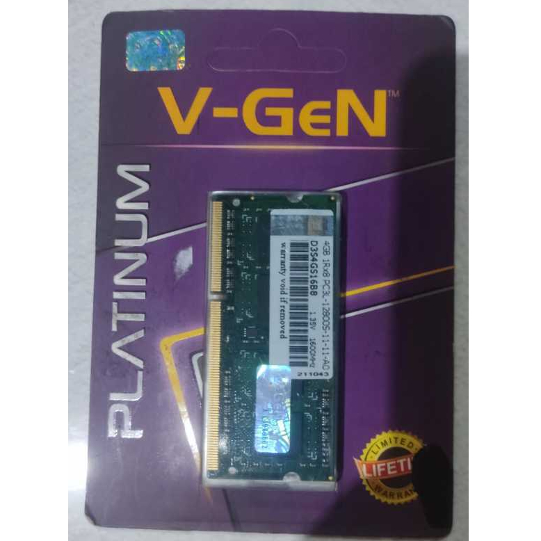 MEMORY SODIMM DDR3 V-GEN 4GB 1RX8 PC3L-12800 1600MHZ