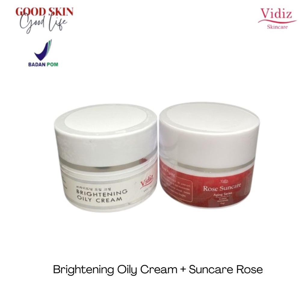 Vidiz Double Nutrisi Brightening Oily Cream 10gr & Suncare Rose
