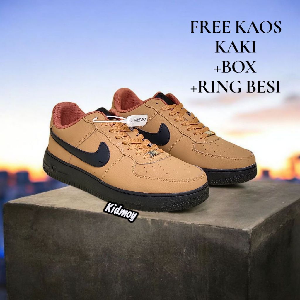 Nike Air Force One Low Brown, Ceklis Hitam Size 37-45, Free Kaos Kaki