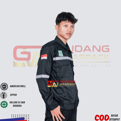 Wearpack Atasan Lengan Panjang Baju Kerja Warna Hitam Polos