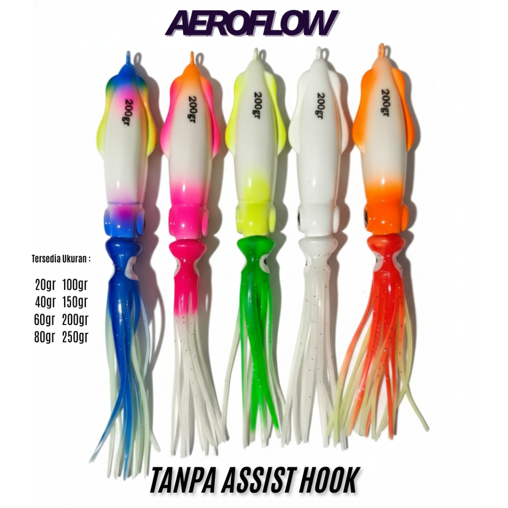 Metal Jig Cumi 20gr - 250gr AEROFLOW Tanpa Assist Hook – Umpan Pancing Laut  Jigging