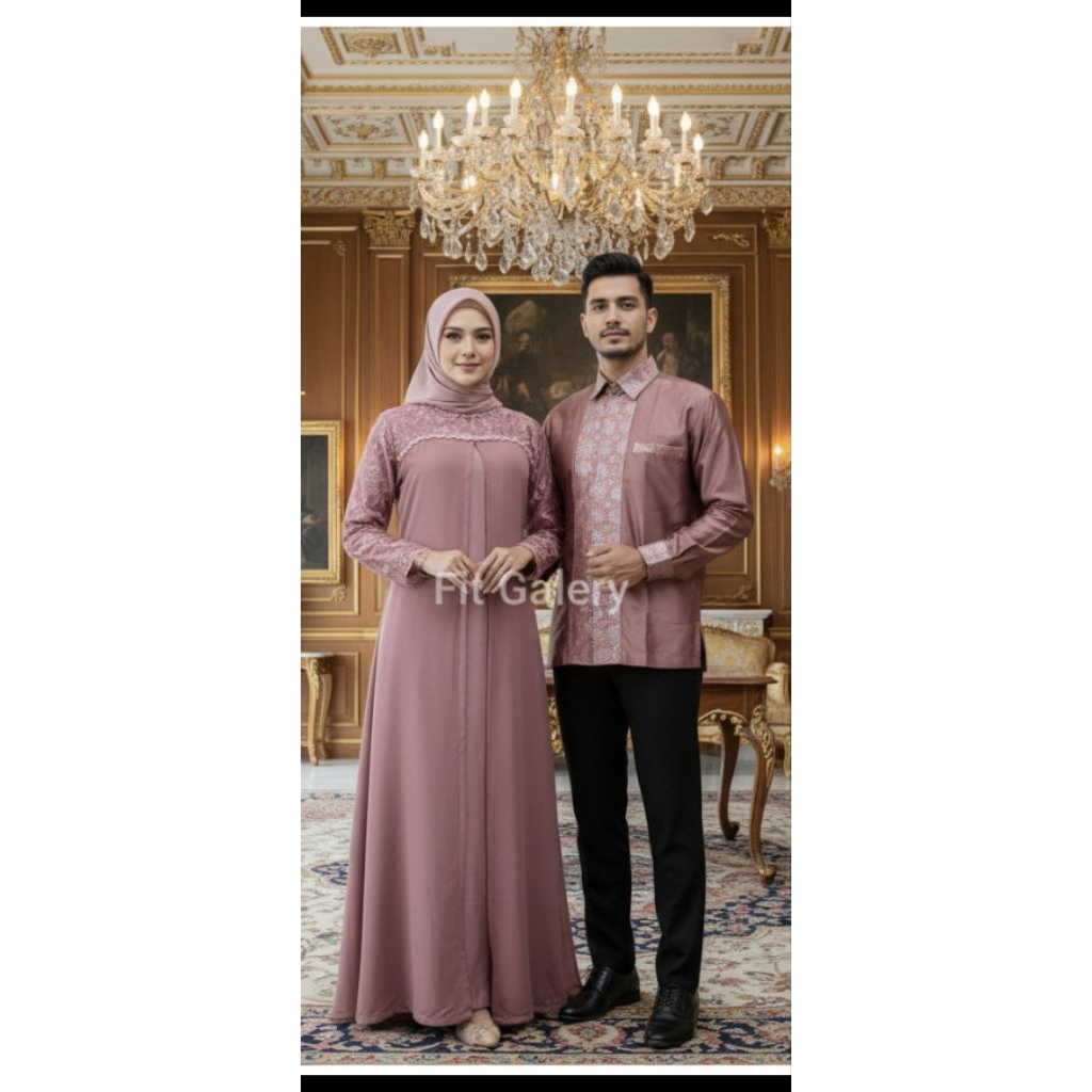 Gamis Brukat Pink Rose Gold / Seragam Pesta Rose Gold