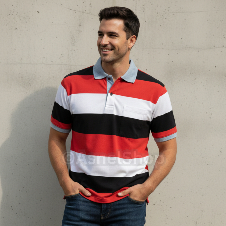 Kaos Kerah Salur Saku Depan Pria Dewasa Jumbo M L XL XXL XXXL 2XL 3XL Big Size Oversize | Polo Shirt