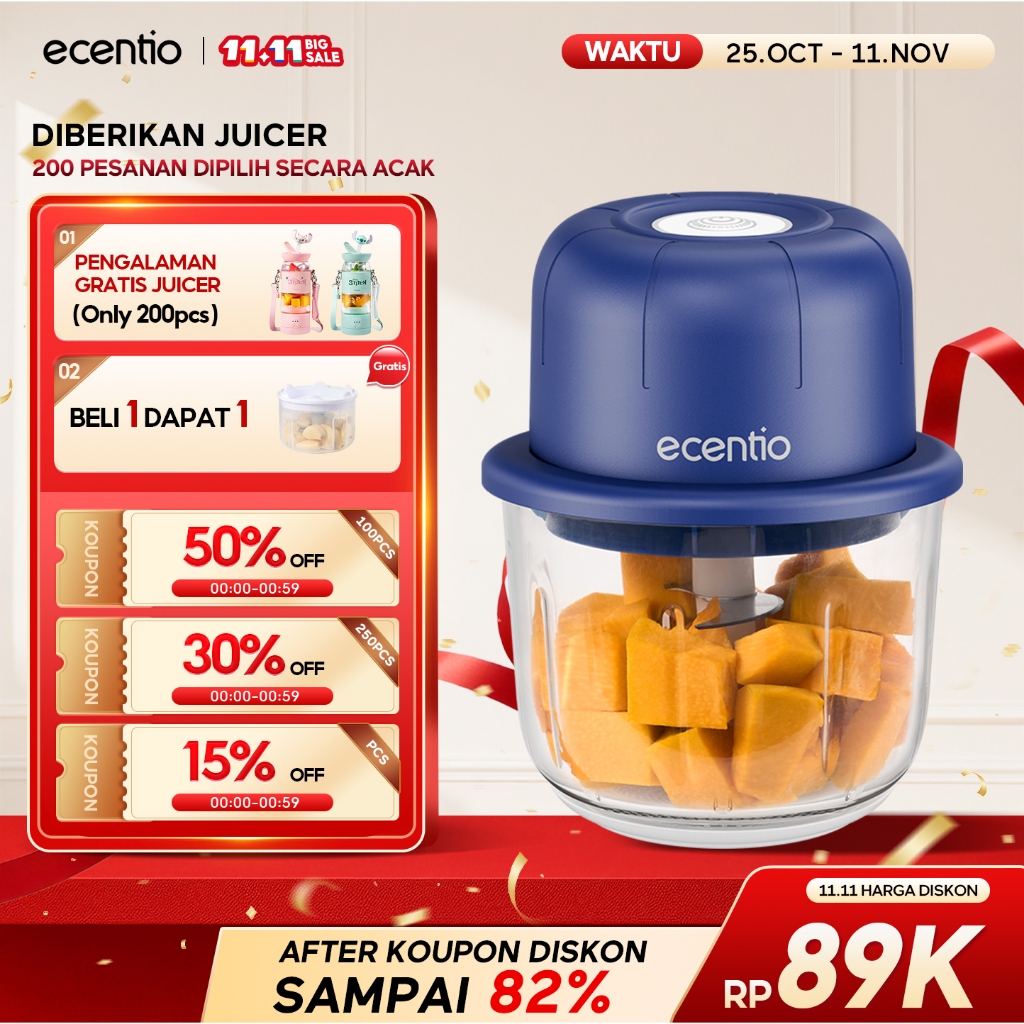 ecentio blender coper daging dan bumbu 6 350ml peralatan dapur chopper blender mini blender portable