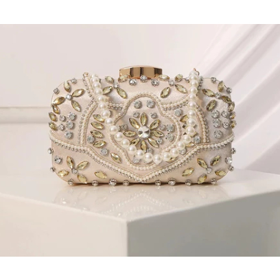 clutch Gold/Silver Kristal  Bunga Mewah Kondangan tas pesta Tas Pesta  Party Clutch  Tas Wanita Wome