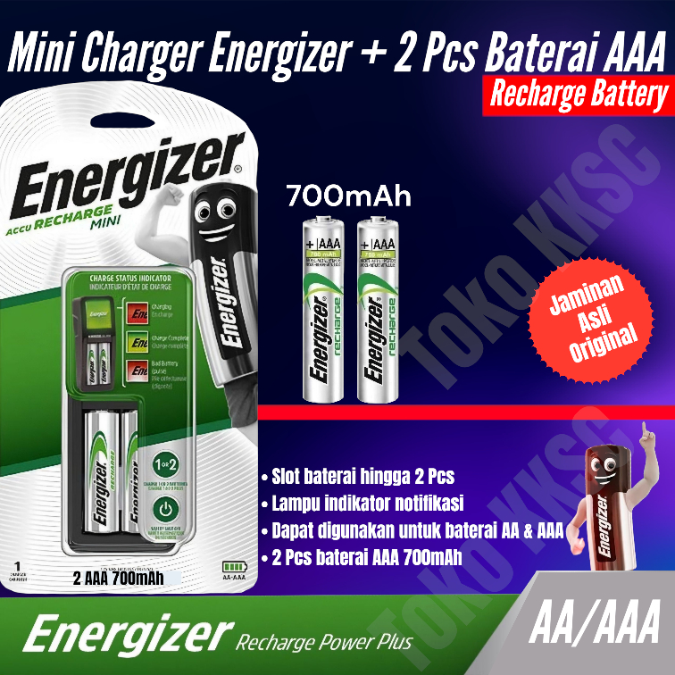 ALAT CHARGER / CASAN ENERGIZER + 2 PCS BATERAI CAS ENERGIZER AAA 700mAh ORIGINAL