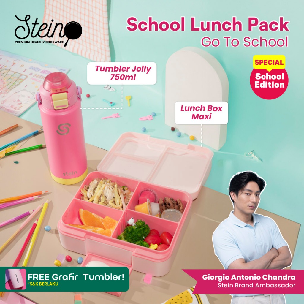 STEIN School Lunch Pack -  Lunch Box Maxi Kotak Bekal 1560ml & Tumbler Botol Minum Jolly 750ml