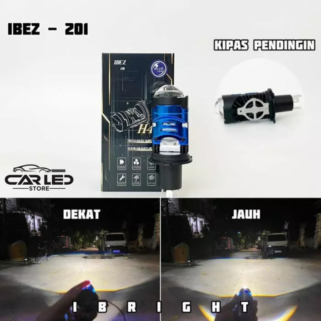 IBEZ 201 - Lampu utama Soket H4 LED Purple Lens Cahaya Flat IBEZ 201