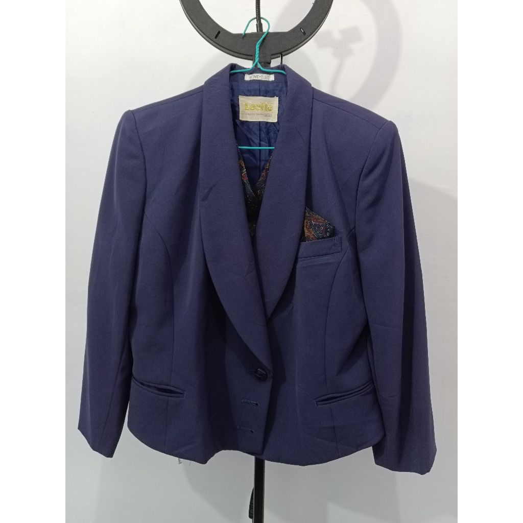 pl crop blazer navy aksen batik