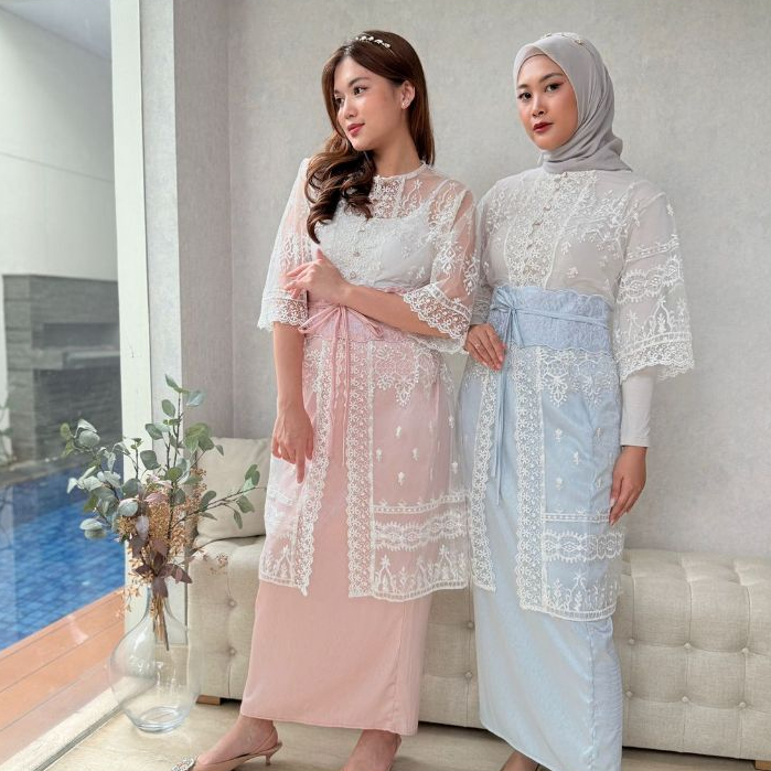 Auren Oneset - Oneset Outer Brukat With Rok Satin Setelan Muslim Wanita Kondangan