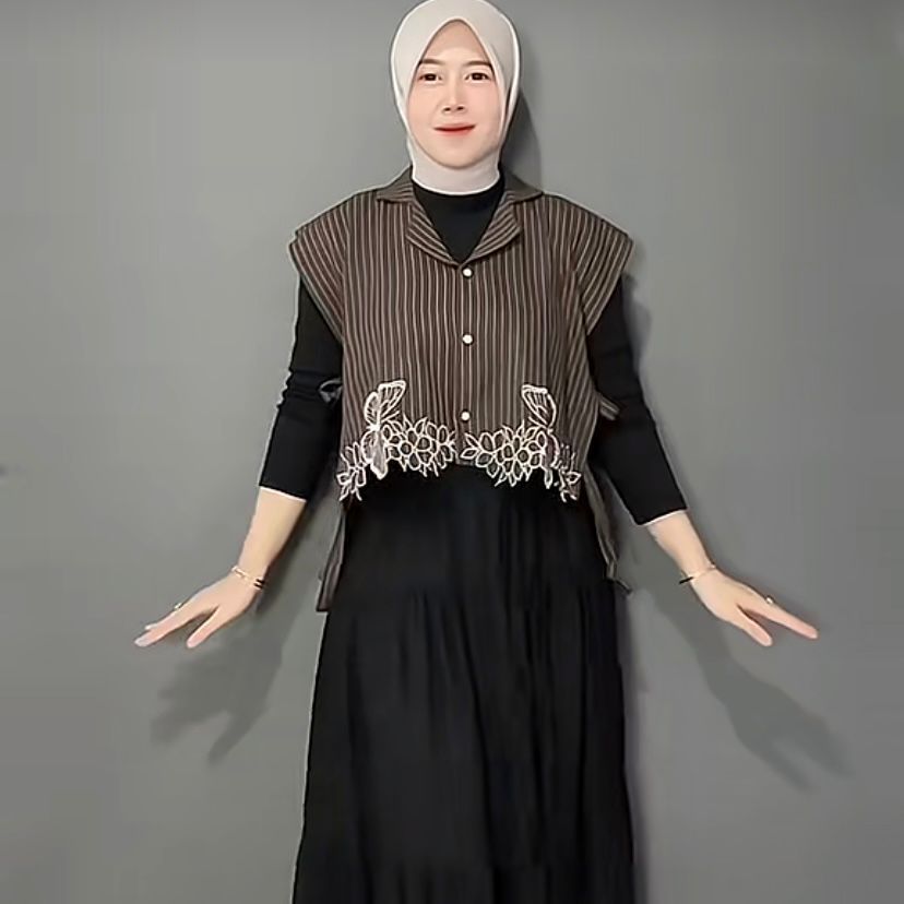 MARIPOSA Vest Wanita Semiwol strip x bordir Tali Pinggang Outer Remaja Dewasa