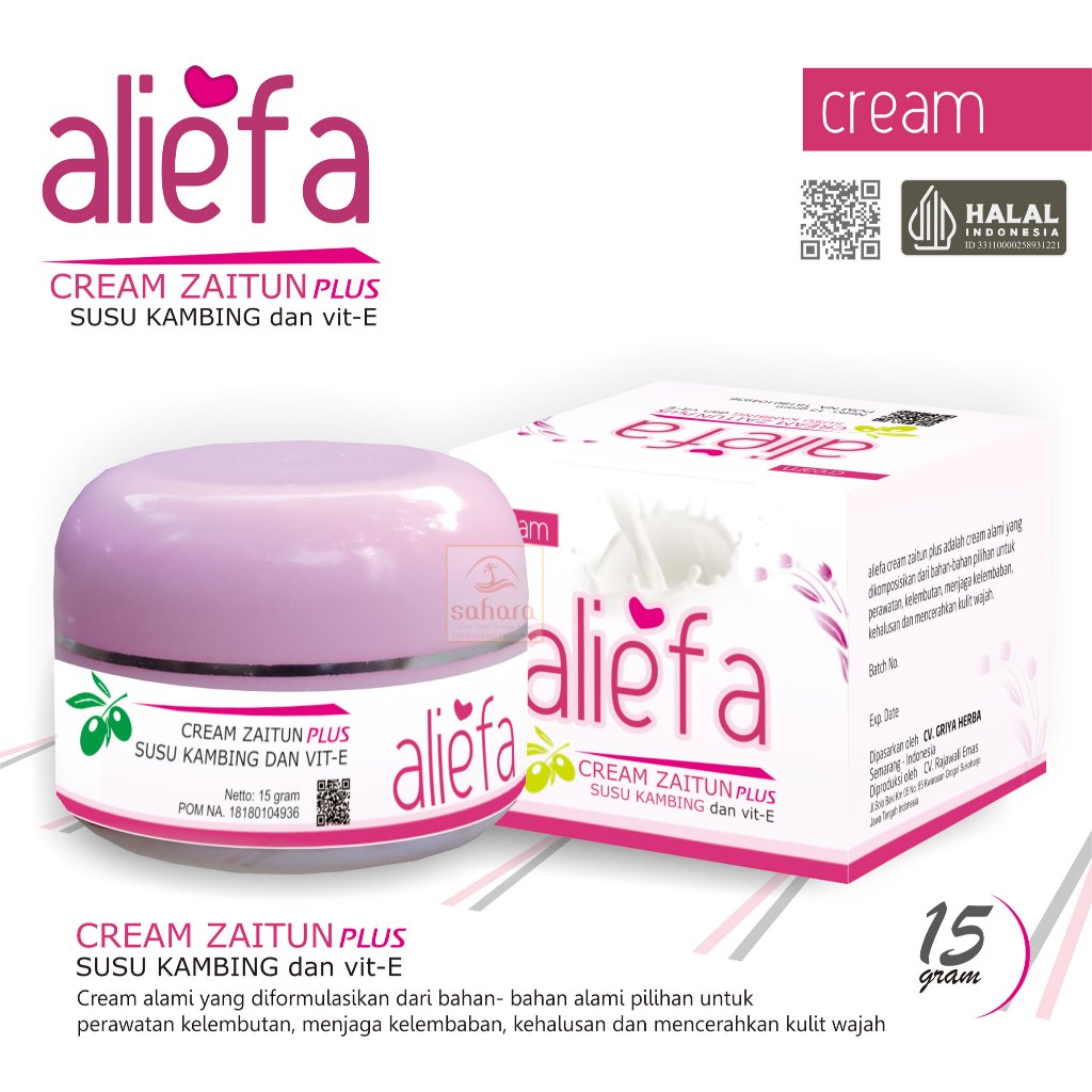 Aliefa Cream Zaitun plus Susu Kambing  dan Vitamin E Krim Pelembab 15g BPOM Original