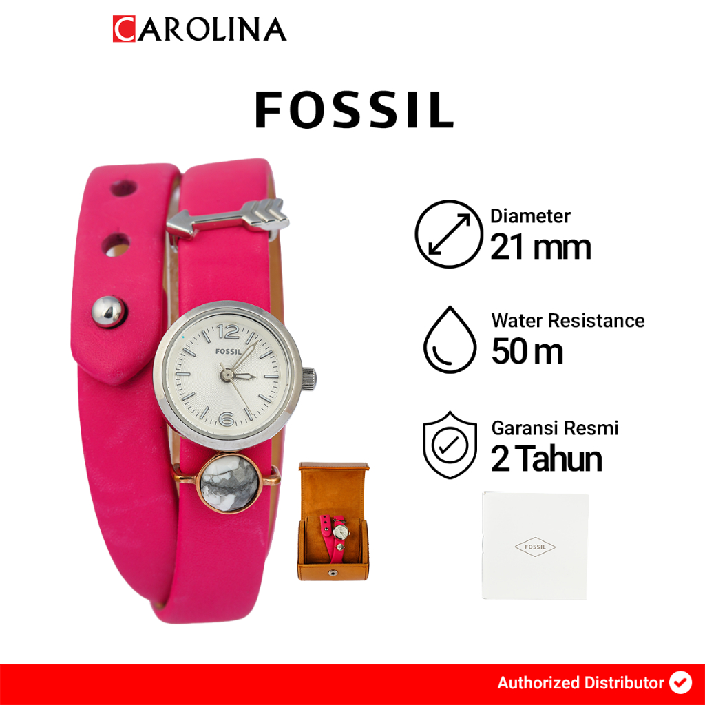 Jam Tangan Wanita Fossil Georgia ES3964SET Double Wrap White Dial Pink Leather Strap