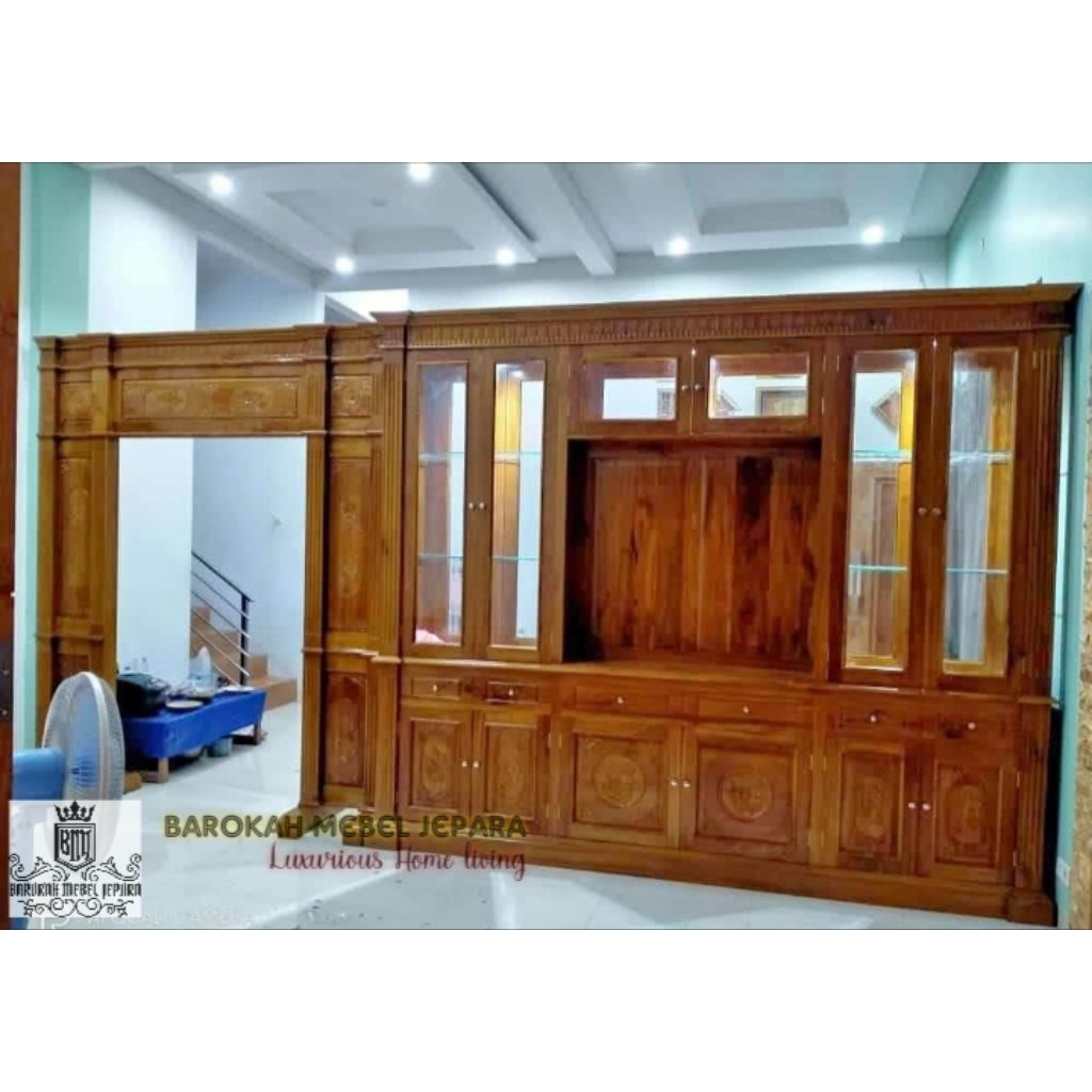lemari kabinet pintu dua sisi bisa custom ukuran hiasan penyekat ruangan jumbo full kayu jati