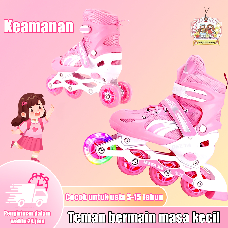 Sepatu Roda Anak Premium + Pelindung - Model Bajaj & Inline Bisa Diakali Ukuran Sepatu Roda Anak