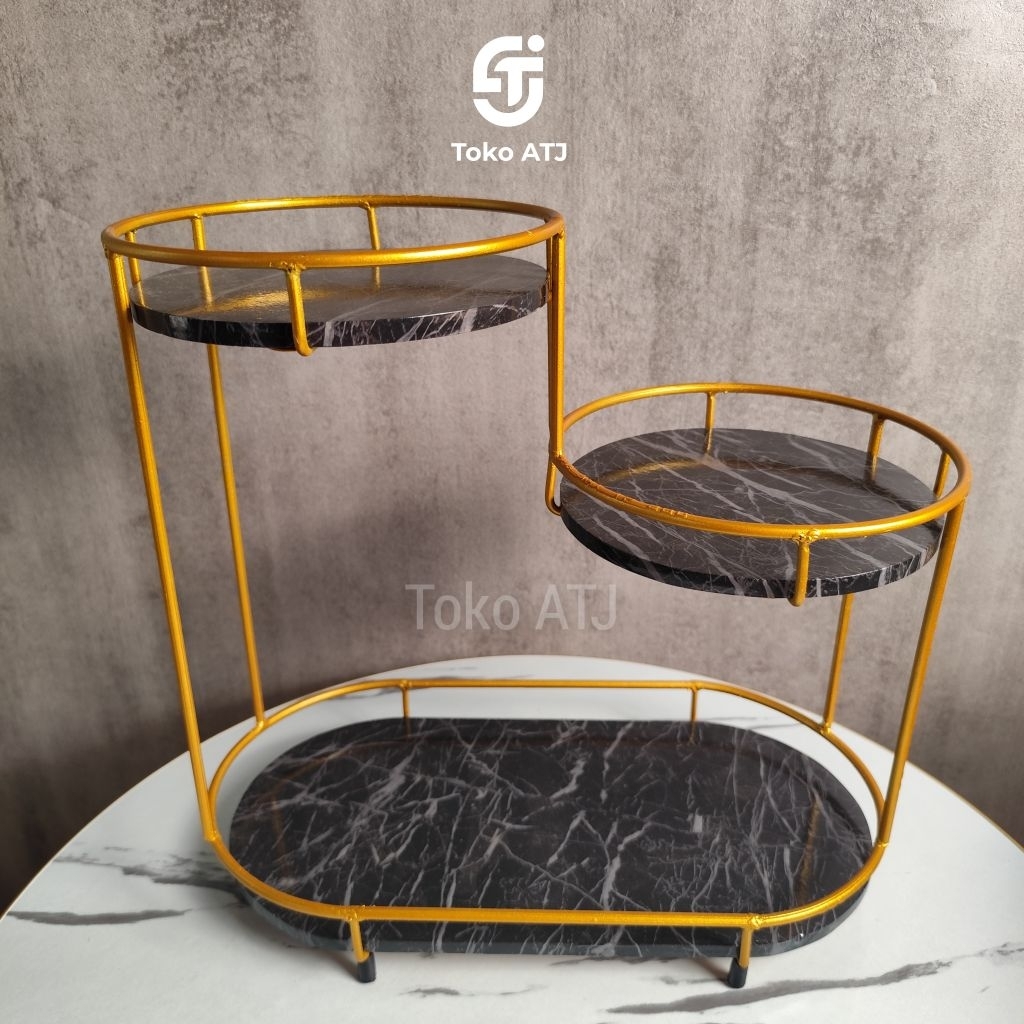 Rak Serbaguna 3 Susun Warna Gold Hitam Motif Marmer