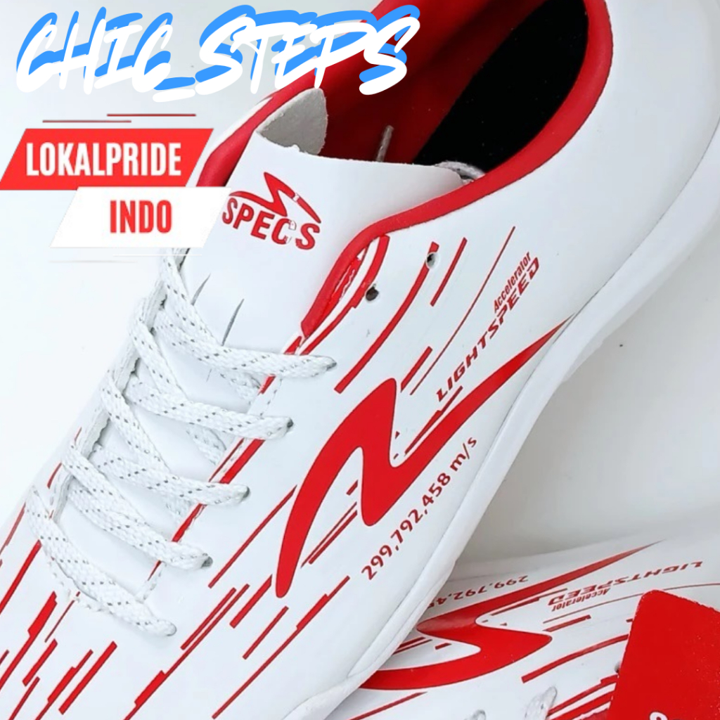 BEST SELLER. SPECS SEPATU FUTSAL LIGHTSPEED REBORN IN WHITE RED - WHITE/MAGNIFICO