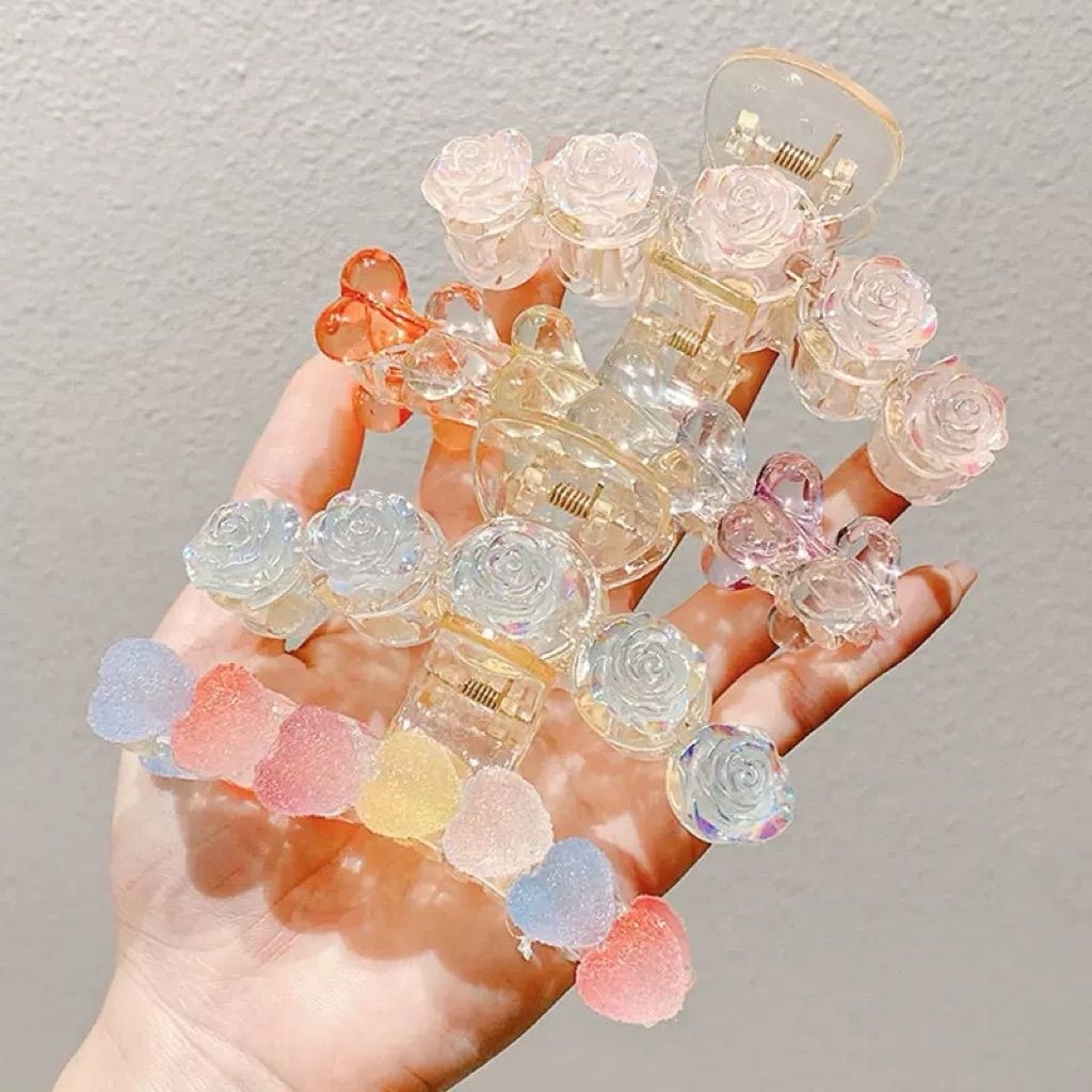 jepit rambut akrilik kristal motif bunga / jepit rambut pastel mewah