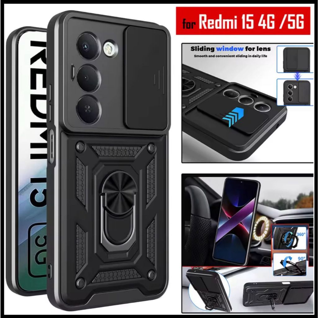 Case Xiaomi Redmi 15 4G 5G Gundam Slide iRing Original Hard Case Casing Soft Cover Armor Back Stand 