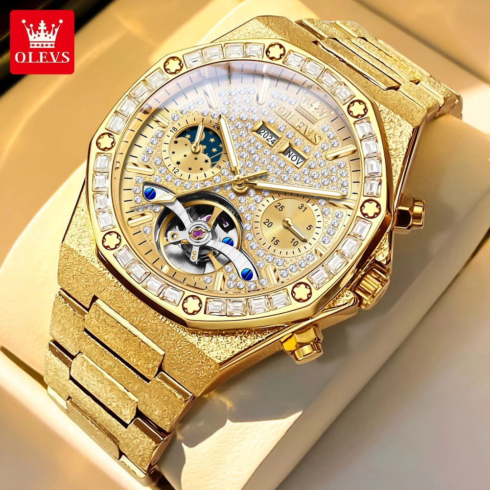 Olevs Jam Tangan Pria Automatic Original Anti Air Mewah Elegan Keren Mechanical Art Tourbillon Watch