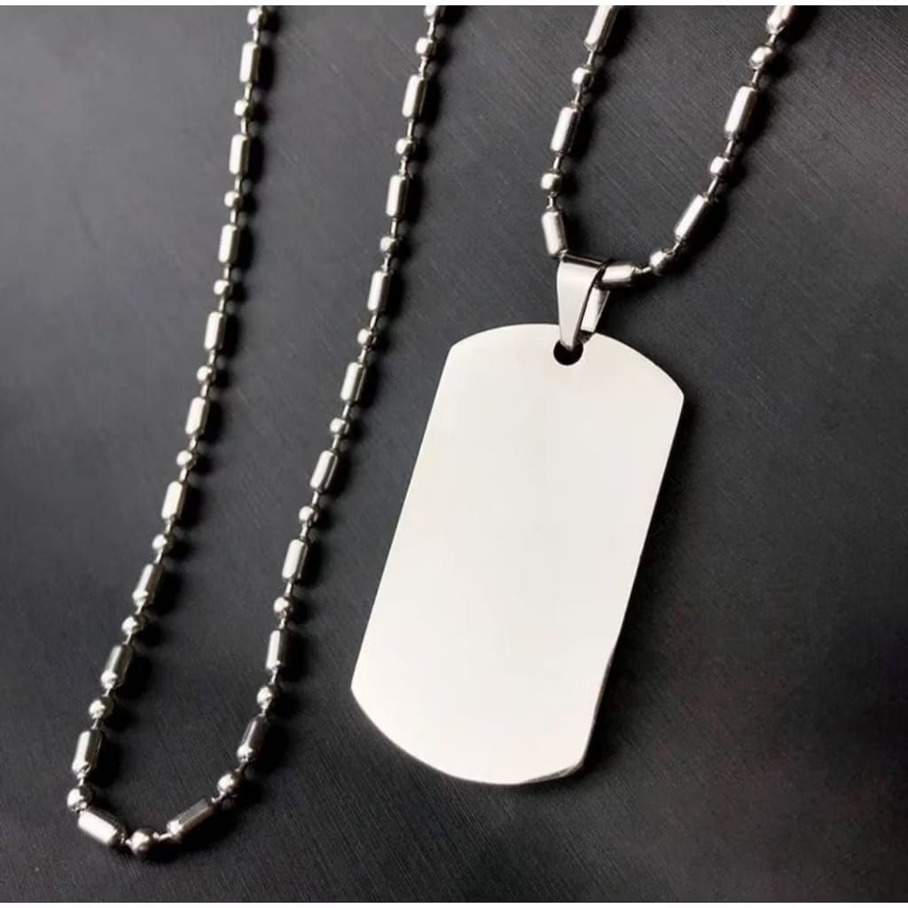 KALUNG PLUS LIONTIN ARMY PLAT PRIA BESI PUTIH 100 % ORI MODEL BIJI LADA/BIJI PADI/ BALOK LIONTIN ARM