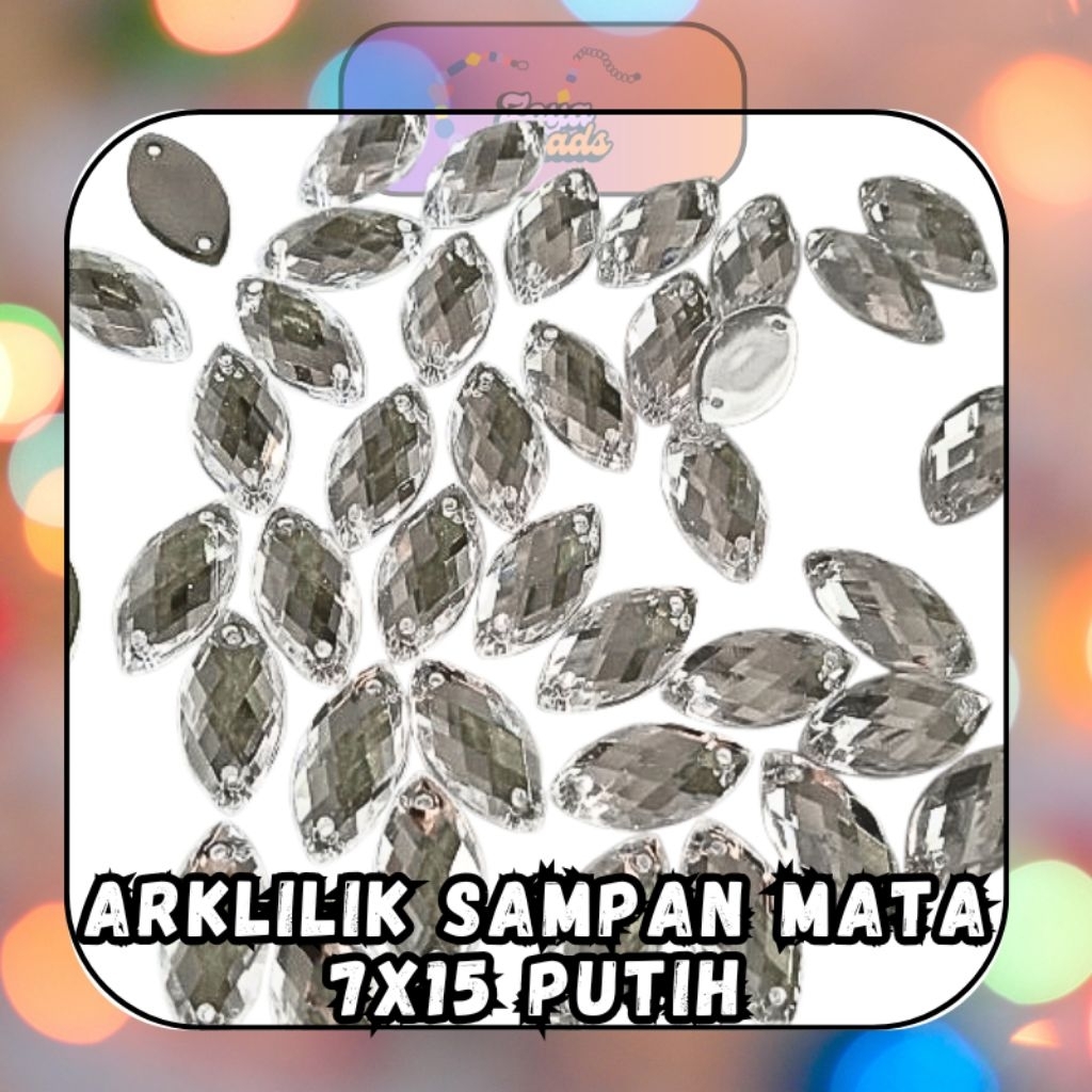 [50 Pcs] Arklilik Taiwan Mata 7x15 Putih / Payet Sampan / Diamond Sampan / Mute Sampan / Taiwan / Ar