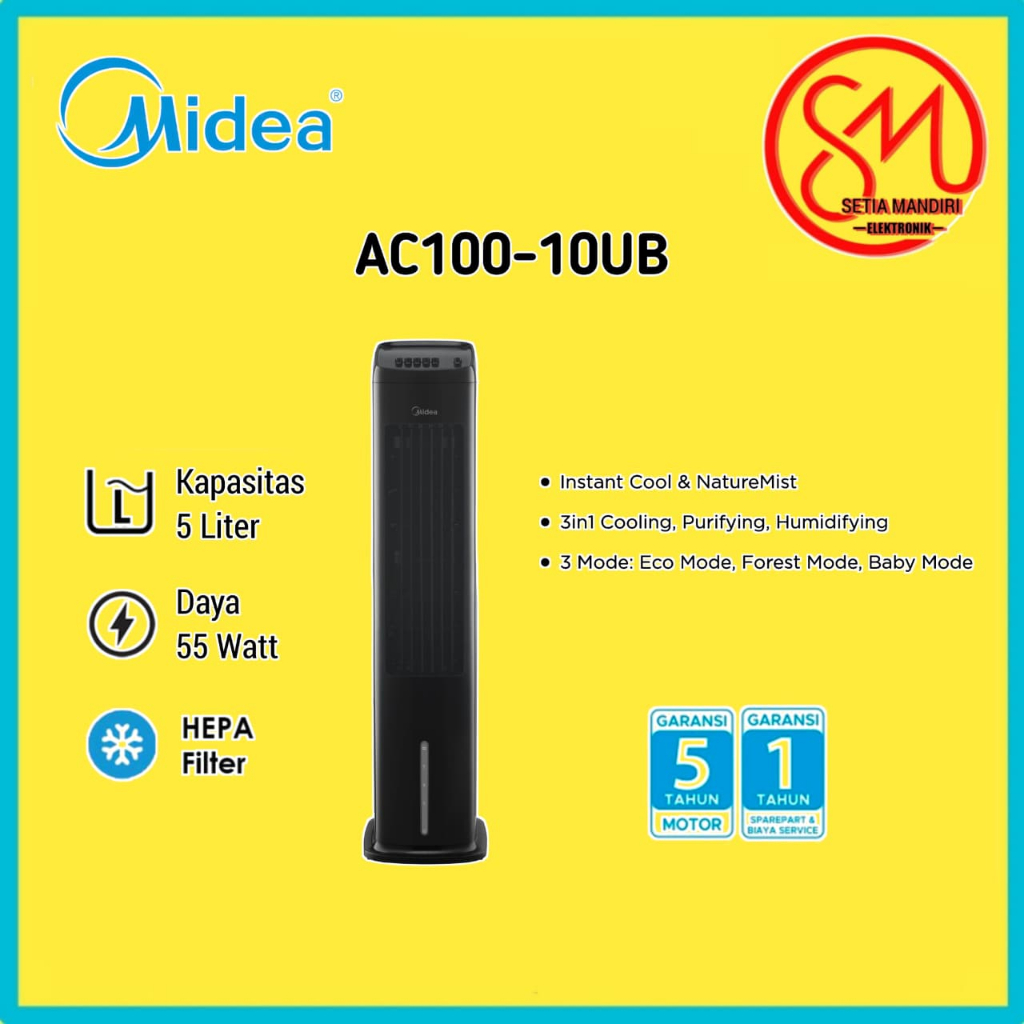 MIDEA Air Cooler 3in1 Cooling Purifying Humidifying AC100-10UB 5 Liter Putih 5L