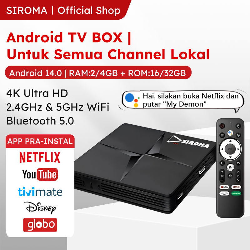 SIROMA Android Tv Box Mini 4K UHD Android 14 OS Smart Tv Box WiFi 5G/2.4G Bluetooth Unlock Full Apli