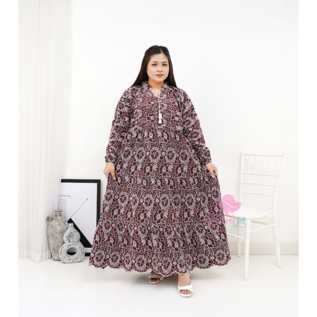 Gamis abaya busana muslim Jumbo Ameera katun bordir ld 120 130 140 cm