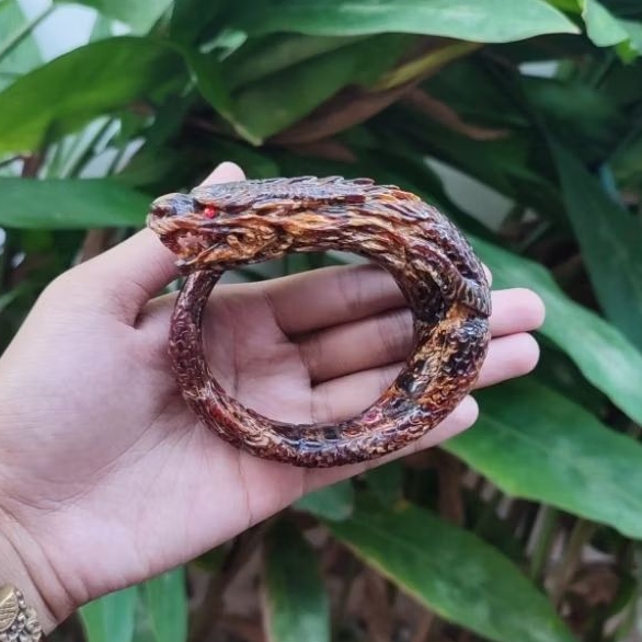 Gelang Akar Bahar Merah Ukir Naga Full Sisik Size Jumbo Original / Akar Bahar Asli