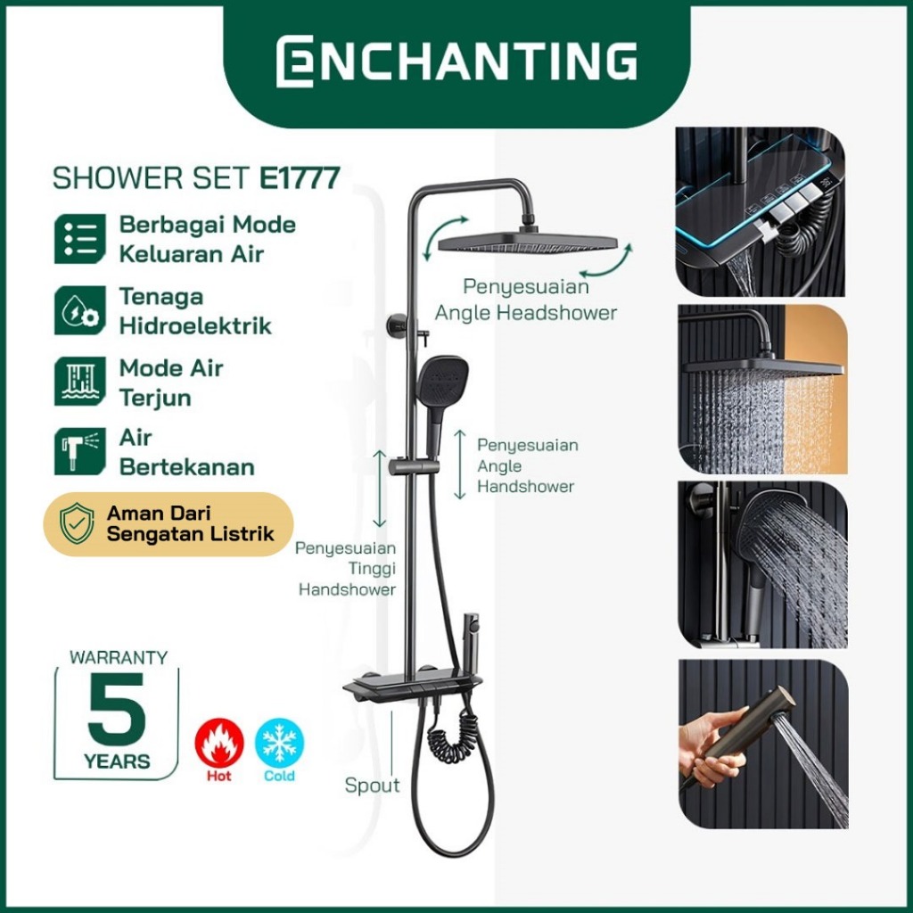 Shower Set LED Black Design Europe Enchanting E1777 HydroPower Series