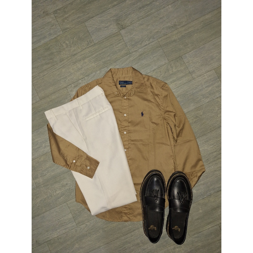 New Kemeja Beige Brown Polo Ralph Lauren Pria Wanita Cotton Original