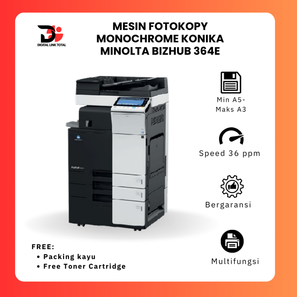 Mesin Fotocopy Monokrom A3 Bizhub 364e rekondisi siap pakai bergaransi