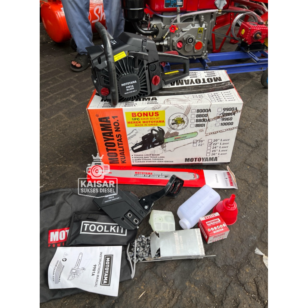 Mesin Chainsaw Sinso Motoyama 9901A Komplit Bar 22 Inci