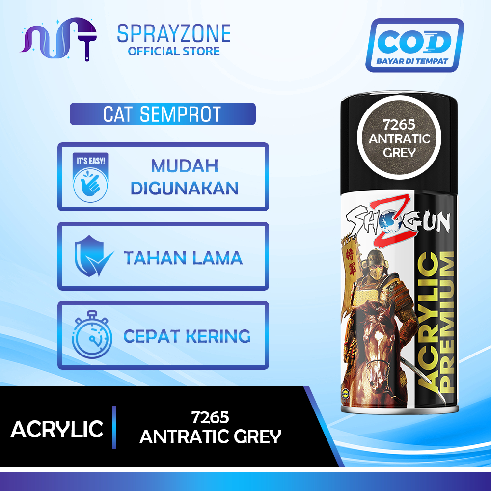 CAT PILOX Shogun Z Acrylic Premium Spray Paint Antratic Grey 7265 (300cc) - Cat Semprot Grey Metalik