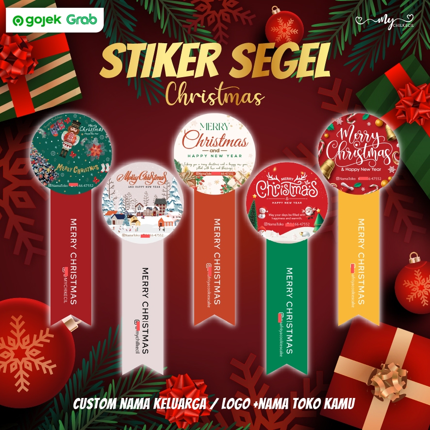 Sticker Segel Cutting Toples Natal / Label Natal / Christmas /  Stiker Toples Kue Kering/Stiker Jar/