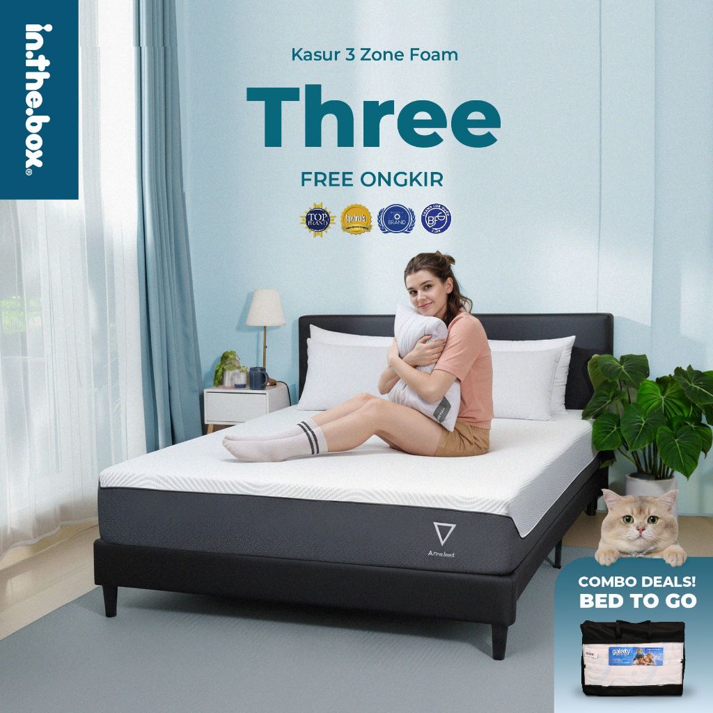 [PROMO] Kasur INTHEBOX Three Hybrid Airwave Foam | GRATIS Kasur Bed To Go + Bantal | Ukuran 90x200, 