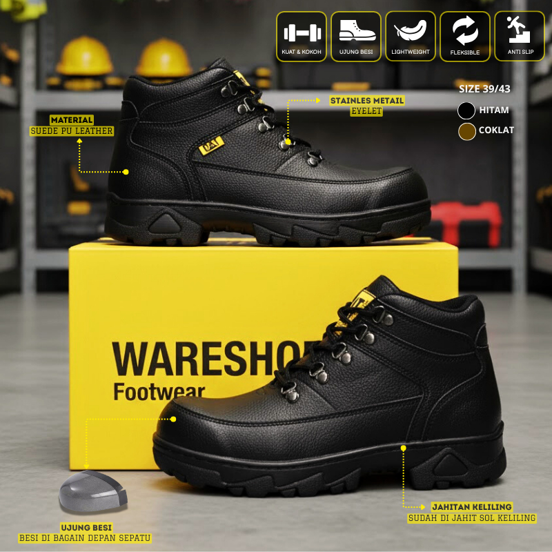 Sepatu Safety Pria Caterpillar - Sepatu Safety Boots Pria Wanita - Sepatu Kerja Safety Ujung Besi Ho