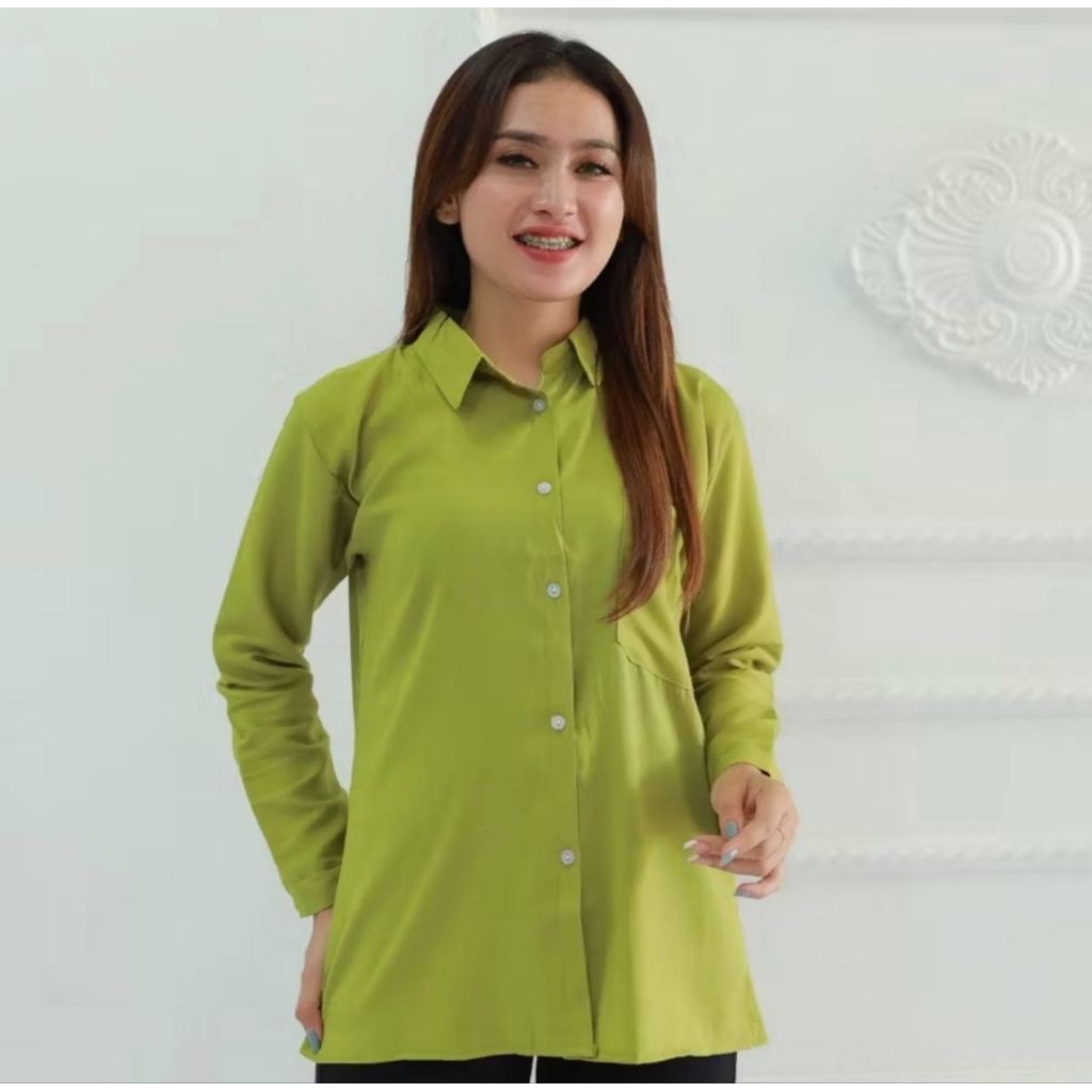 [12.12 SALE] KEMEJA WANITA KEMEJA WANITA BASIC RAYON - Sage Green