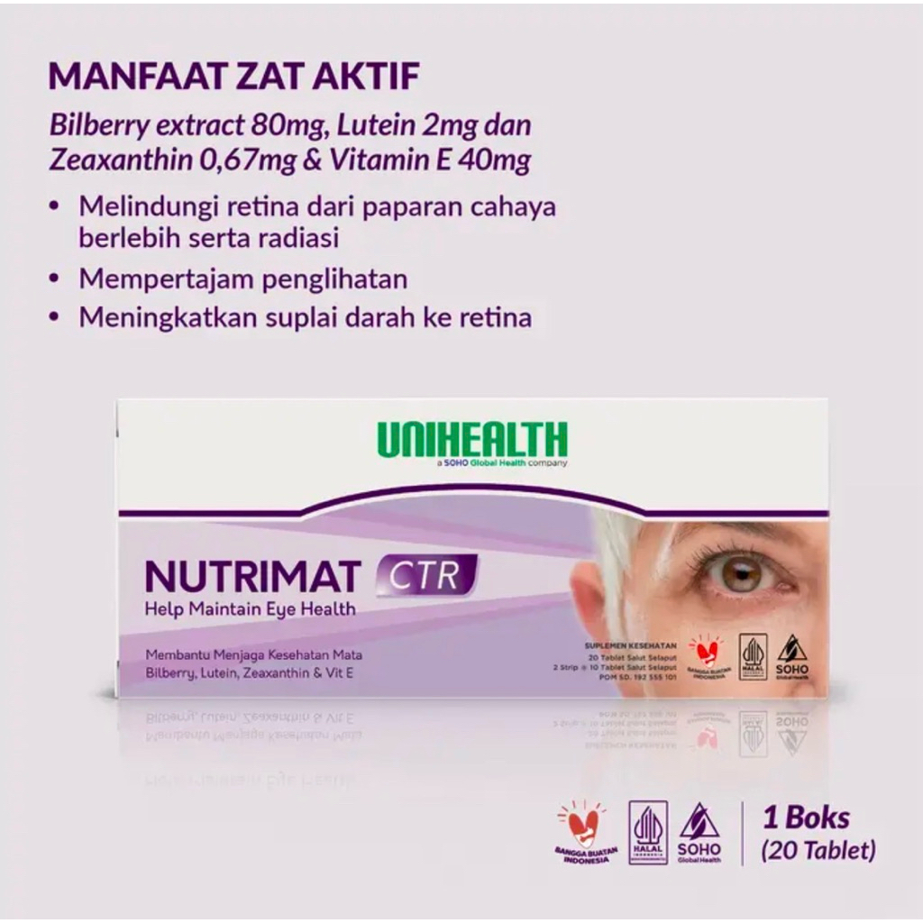 Nutrimat CTR Suplemen Mata Usia 50+ Untuk Menjaga Kesehatan Mata Billberry Lutein Zeaxanthin Vit E U
