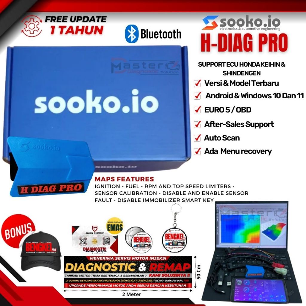 Scanner Motor Injeksi Versi Android dan Laptop IQUTECHE HDiag Pro Remap, Scaner Motor untuk Remap