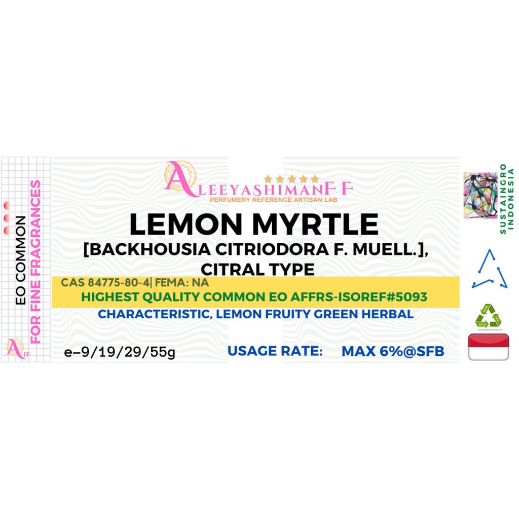 AleeyashimanFF EO Common AFFRS - ISOREF#5093 -Lemon Myrtle (Backhousia citriodora F. Muell.), citral