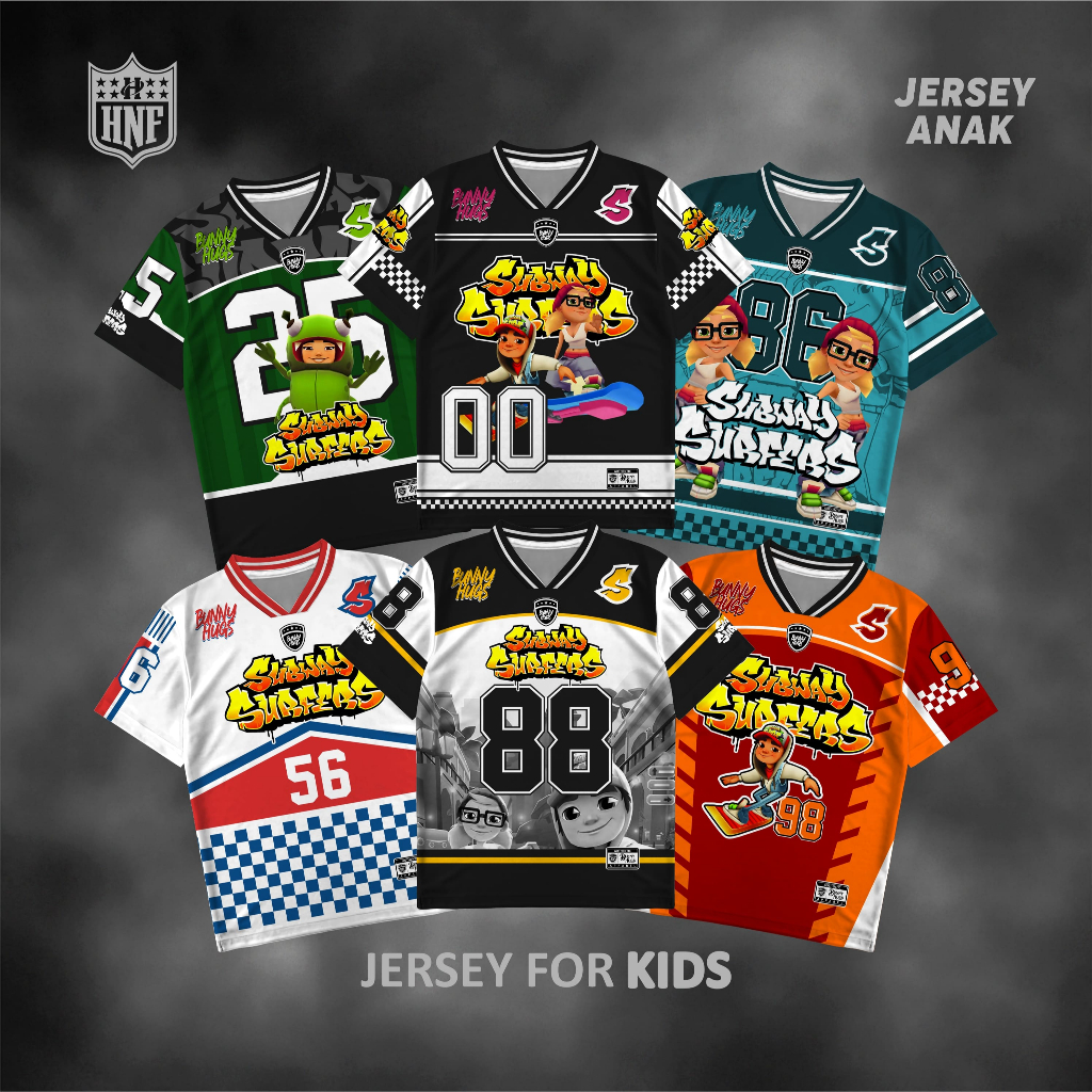 HNFKIIDS Jersey Anak Subway Surfers Rugby Vintage Number Bahan Dryfit Brazil MIlano Casual Streetwea